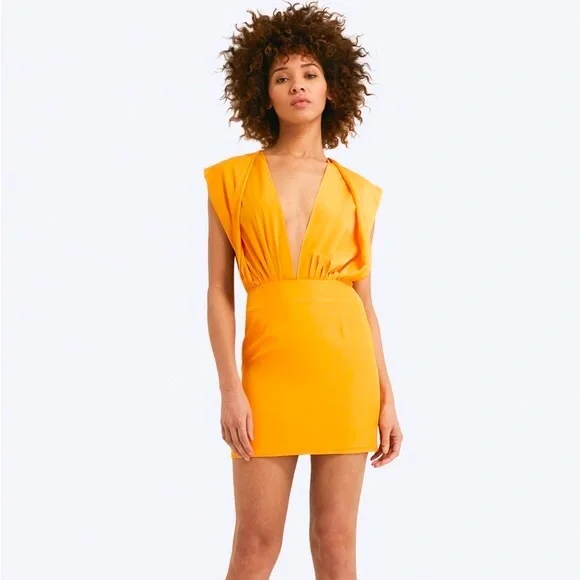 AQ/AQ | Dresses | Aqaq Reese Deep Plunge Mini Dress Saffron Orange New  Uk2us8 | Poshmark